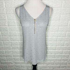 EXPRESS Gray Swiss Dot Tank Top Sleeveless Gold Zipper Size M